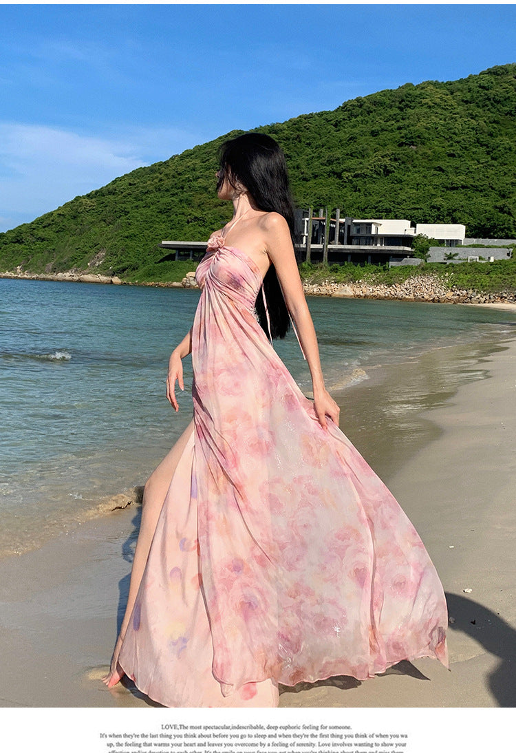 Luxury 3D Floral Halter Neck Dress