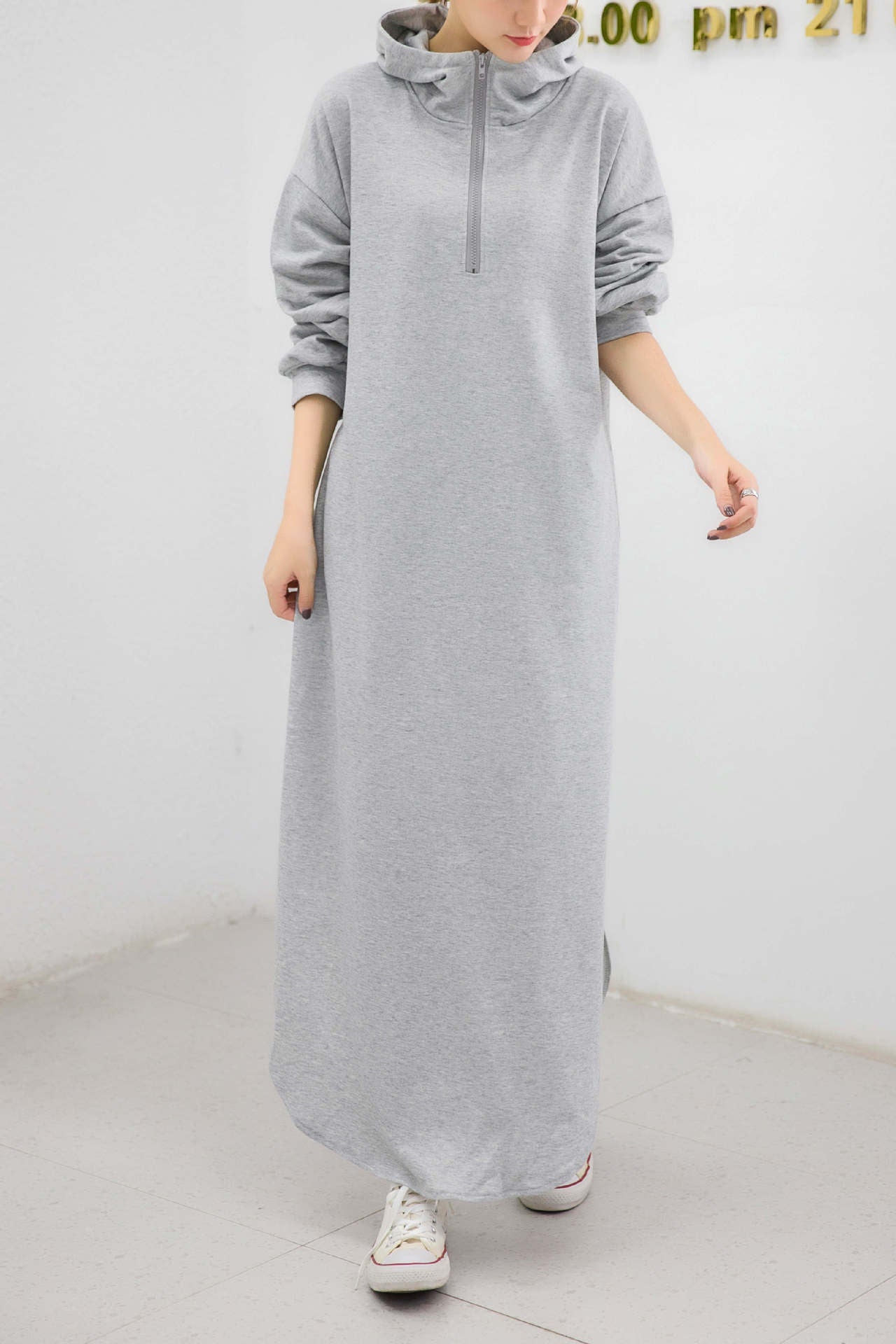 Women Casual Zipper Fall Long Hoodies Dresses-Cozy Dresses-Free Shipping at meselling99