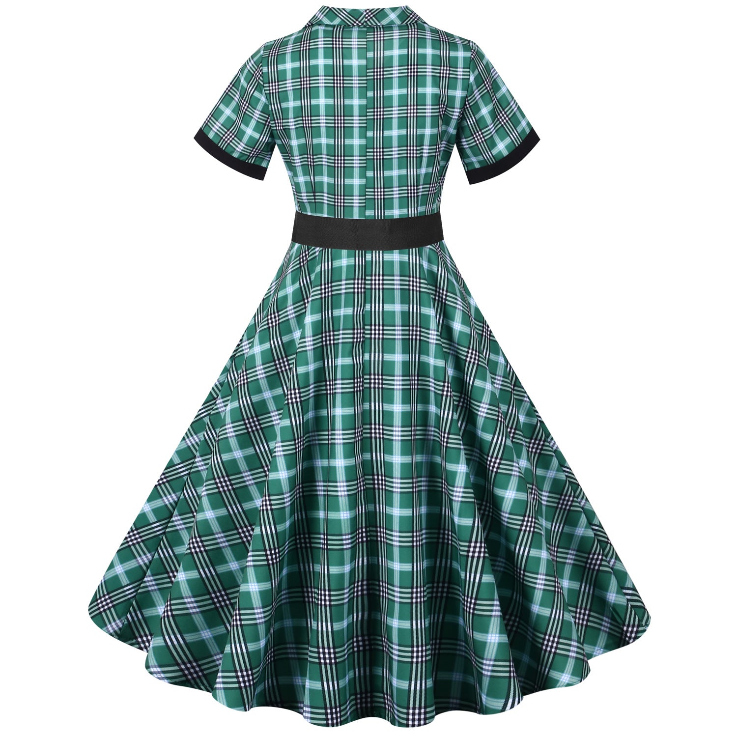 Retro Plaid Short Sleeve Dress with Belt