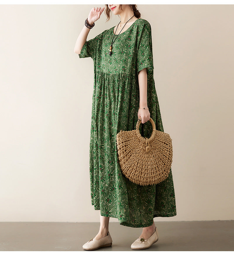 Vintage Leaf Print Plus Sizes Women Dresses-Dresses-Free Shipping at meselling99