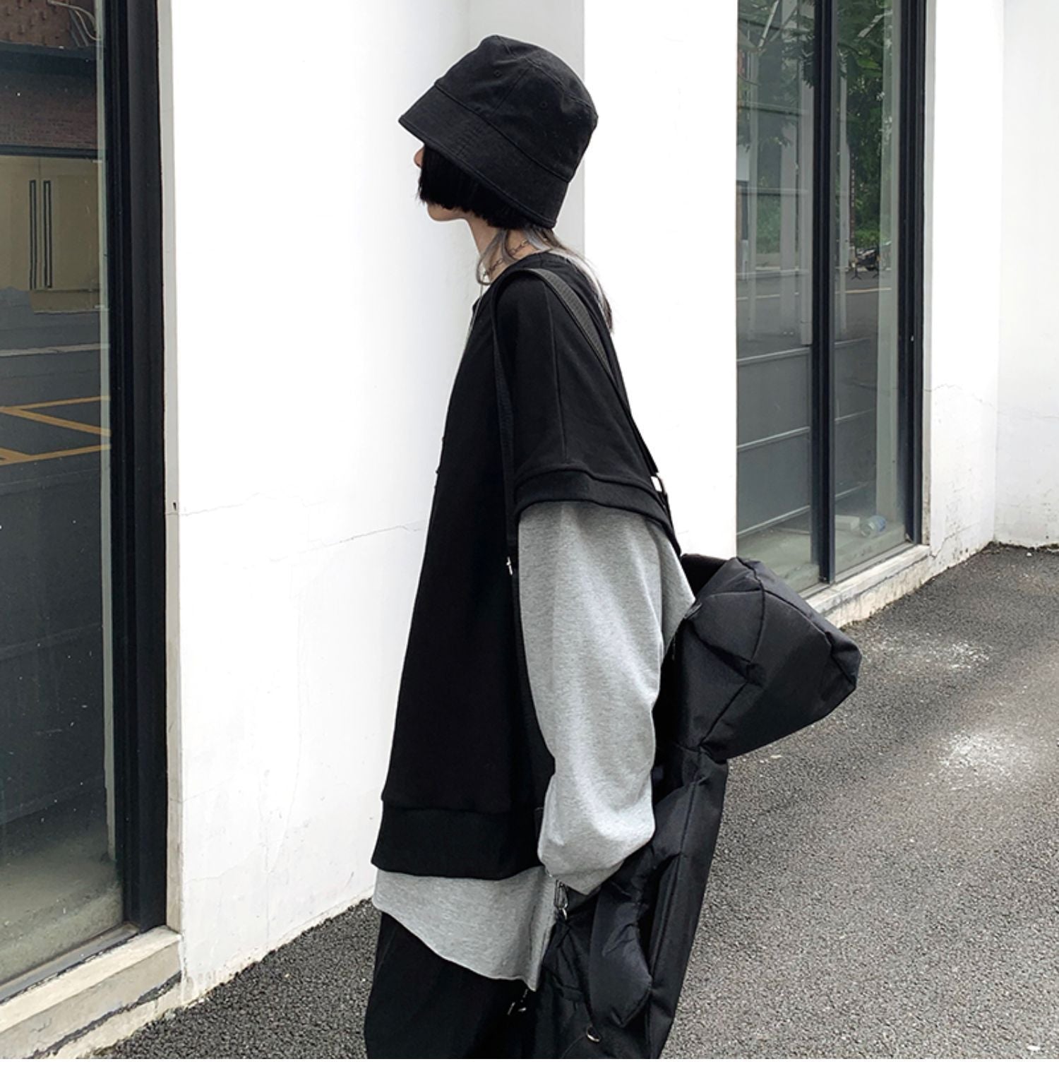 Leisure Loose Black&Gray Sweaters-STYLEGOING