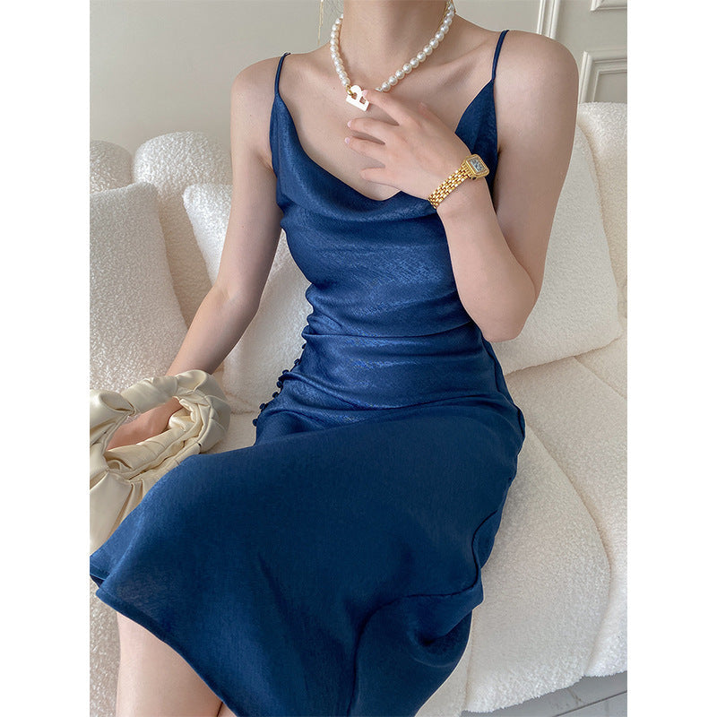 Sexy Designed Luxury Satin Sleeveless Party Dresses-Dresses-Blue-XS-Free Shipping at meselling99