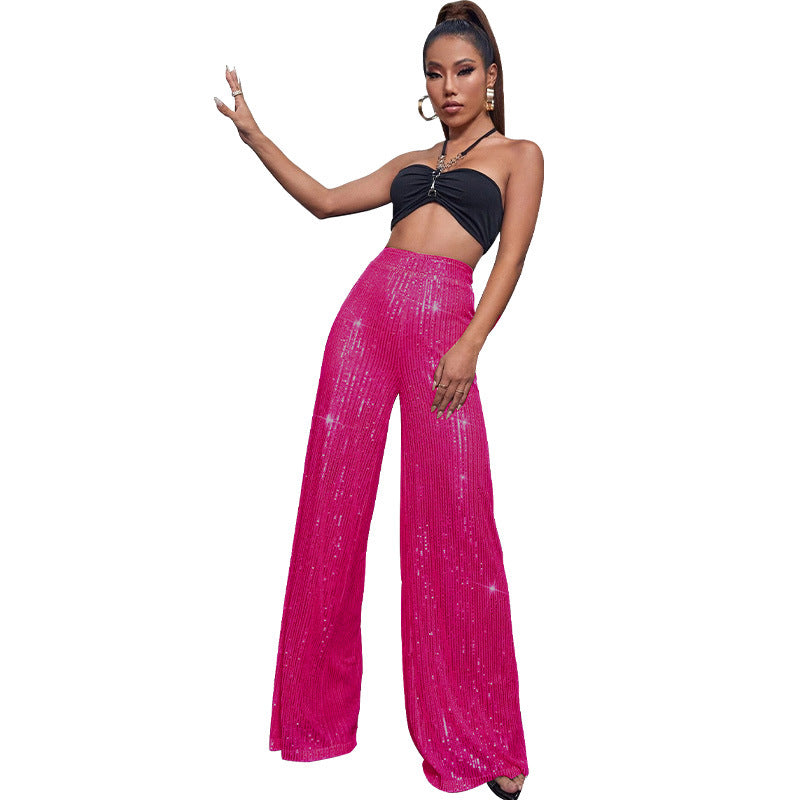 Fashion High Waist Sequin Summer Wide Legs Pants