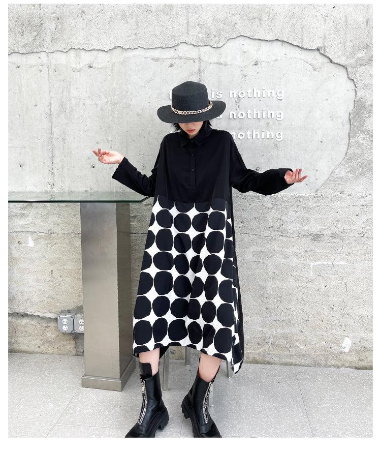 Vintage Dot Print Black Long Sleeves A Line Shirts Dresses-Dresses-Black-One Size-Free Shipping at meselling99