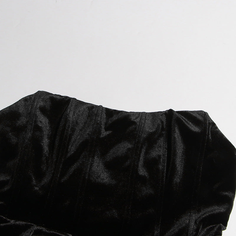 Designed Sexy Velvet Bustier Ball Gown Mini Dress with 3D White Roses