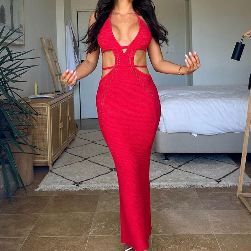 Sexy Off-Shoulder Tie-Front Low-Cut Backless Maxi Beach Dress