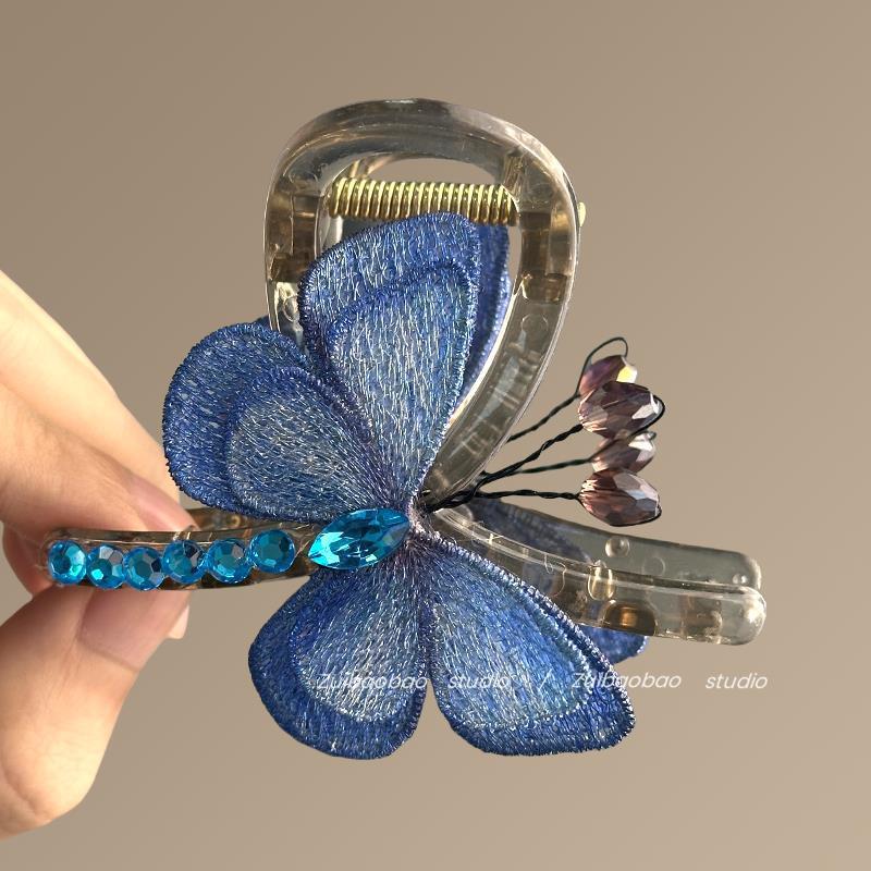 Spring Butterfly Vintage Embroidered Hair Claw Clip