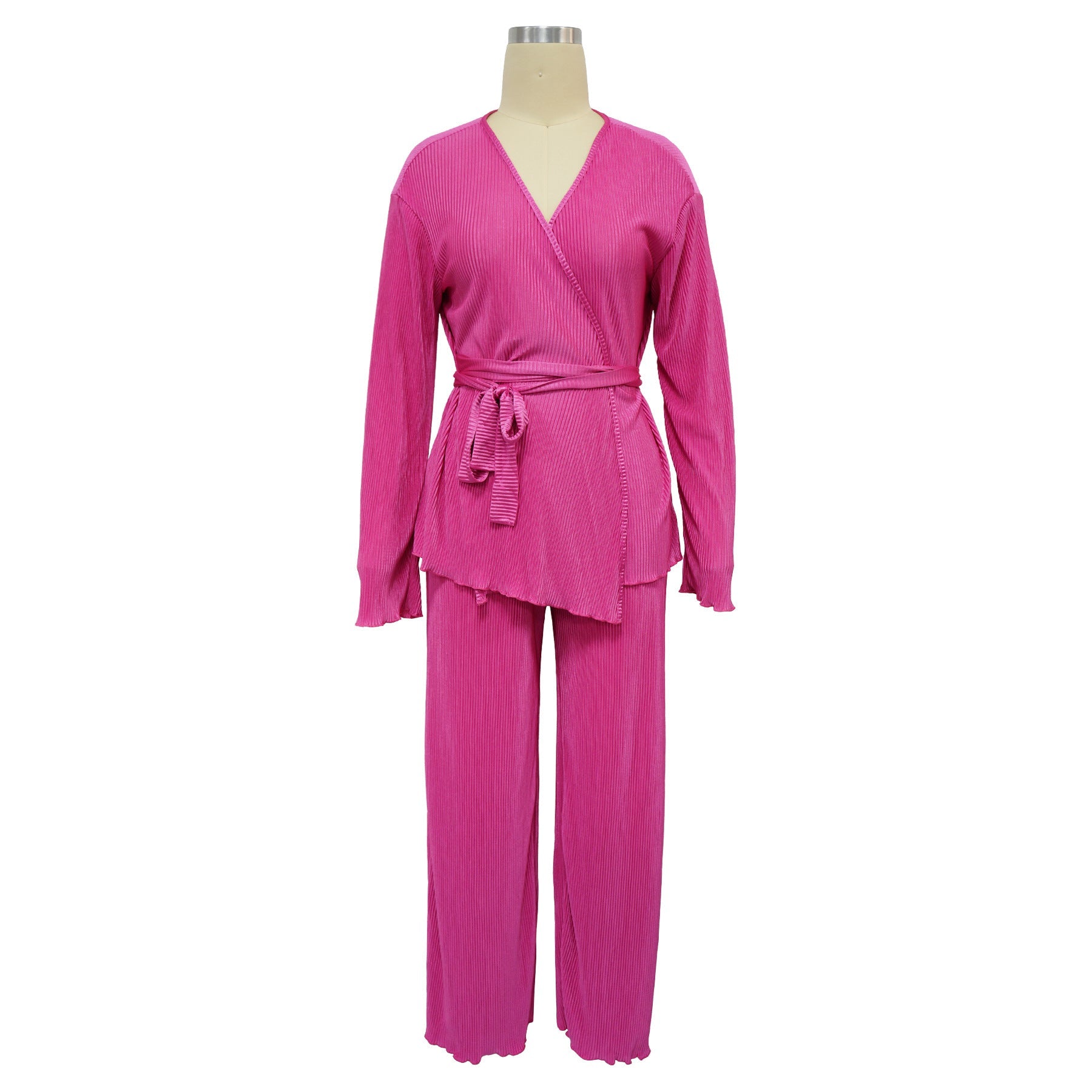 Casual V Neck Long Sleeves Tops and Pants Two Pieces Suits