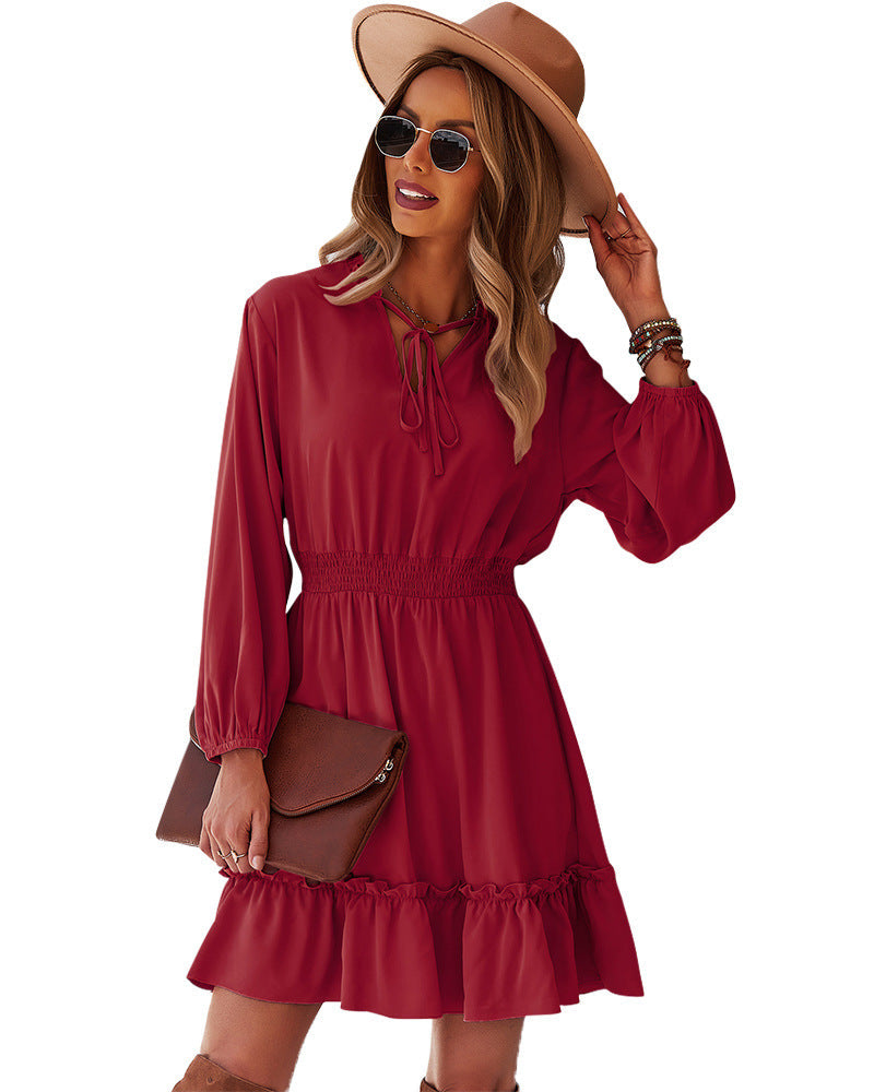 Nathalia Satin Ruffle Dress - Magenta