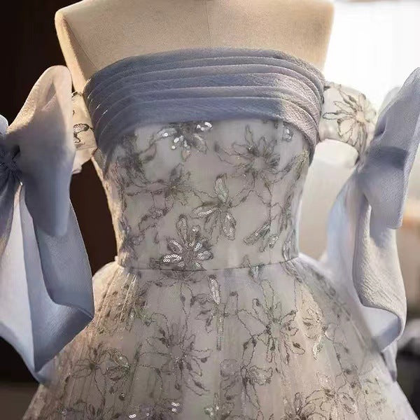 One-Shoulder Mesh Back Lace-Up Evening Dress
