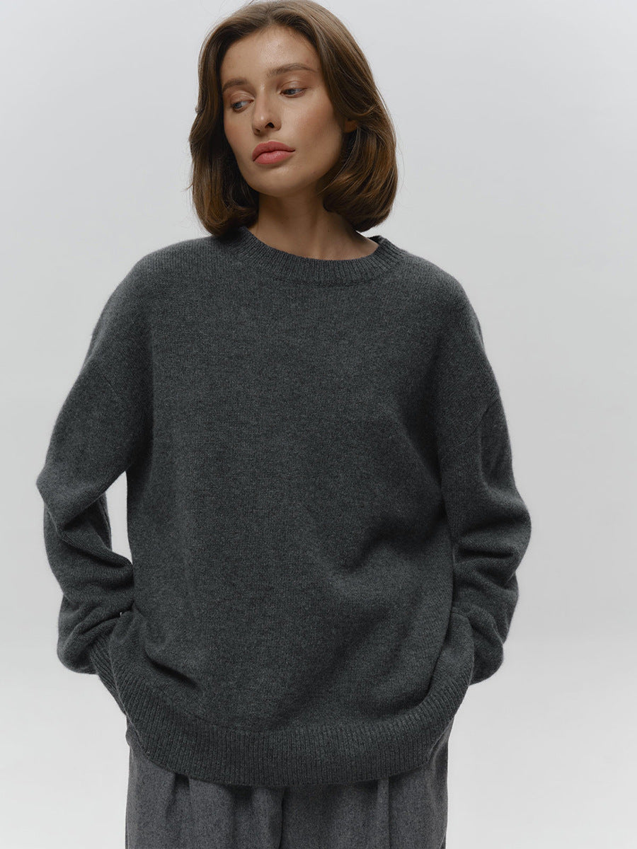 Classic Relaxed-Fit Dark Crewneck Sweater