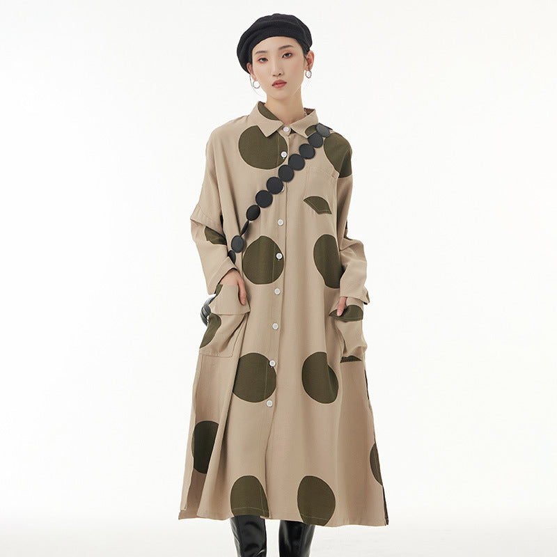 Designed Dot Print Plus Sizes Shirts Coats for Women-Dresses-Khaki-One Size-Free Shipping at meselling99