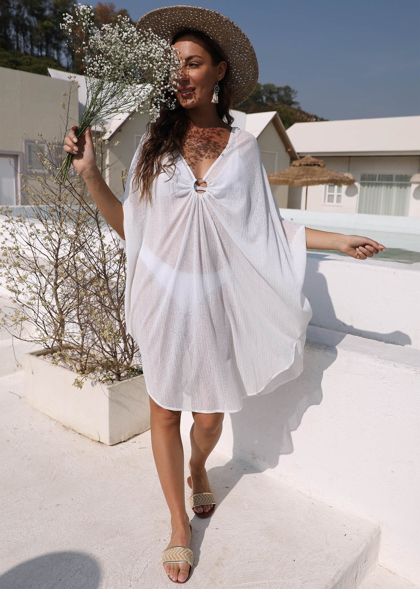Summer Beach Loose White Cover Ups-STYLEGOING