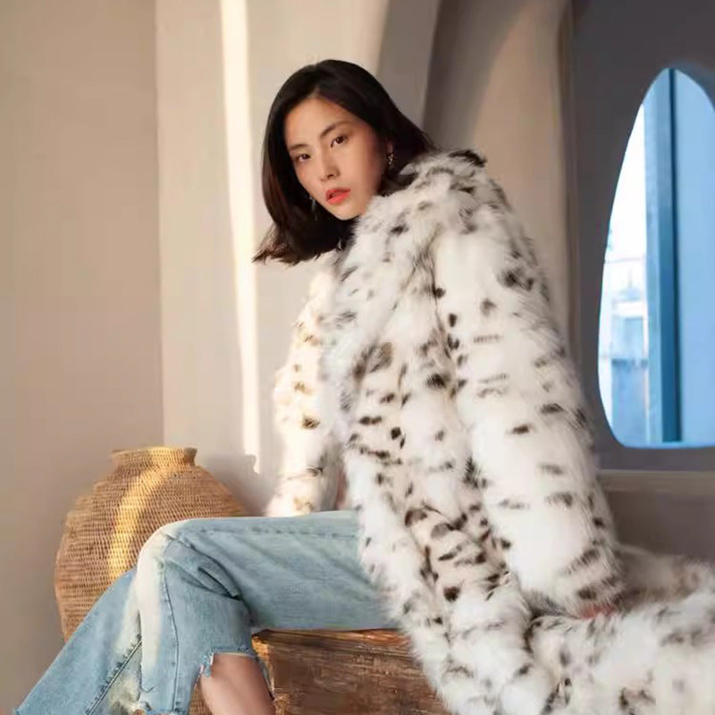 Women's Long Leopard Print Fur Coat