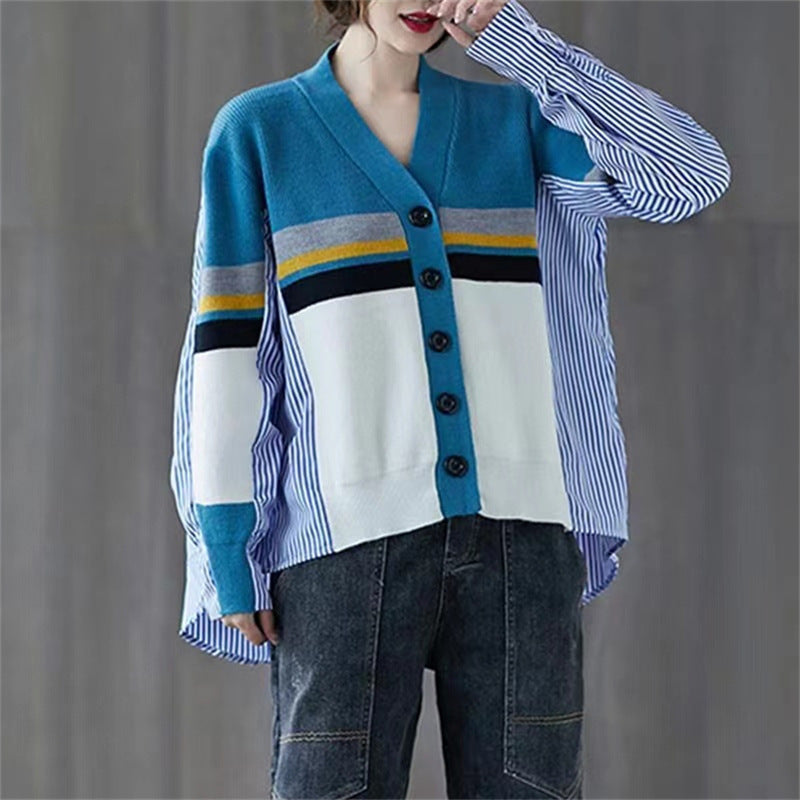 Vintage Long Sleeves Striped Knitting Women Cardigan Sweaters
