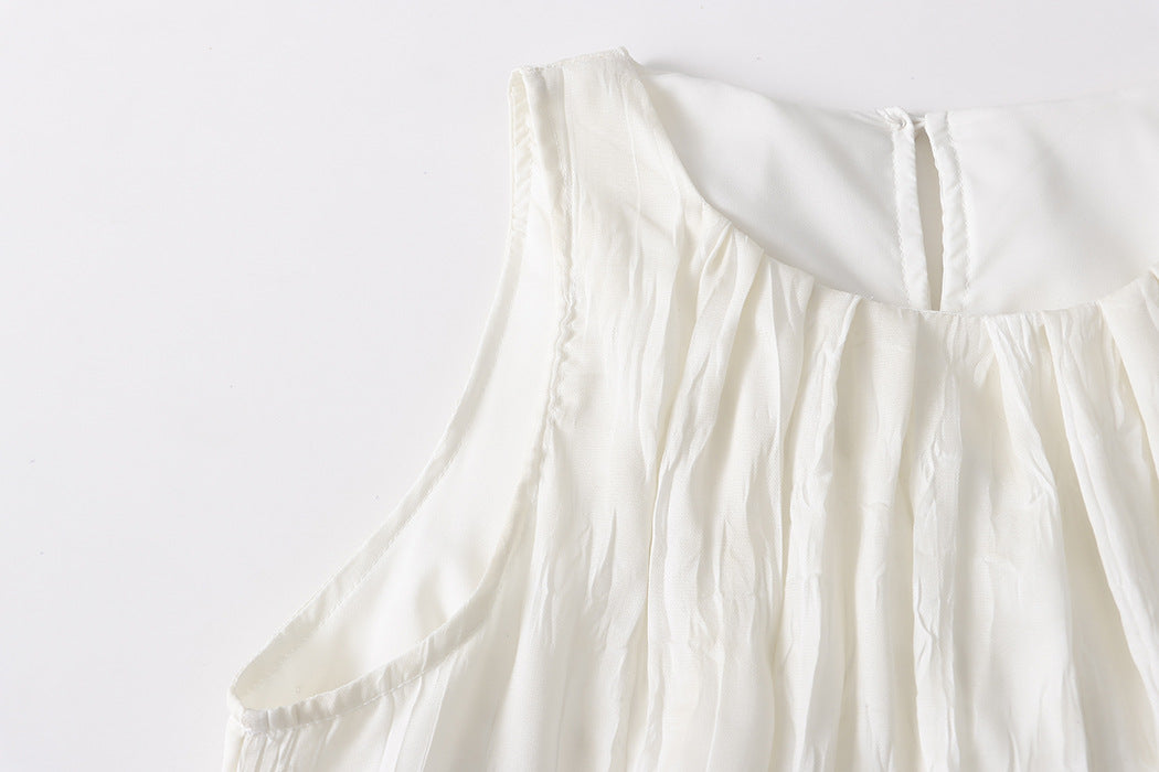 Summer Water Ripple Texture Round Neck Sleeveless Maxi Dress