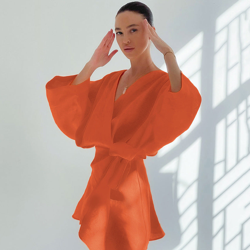 Designed Cotton Linen Irregular Mini Dresses