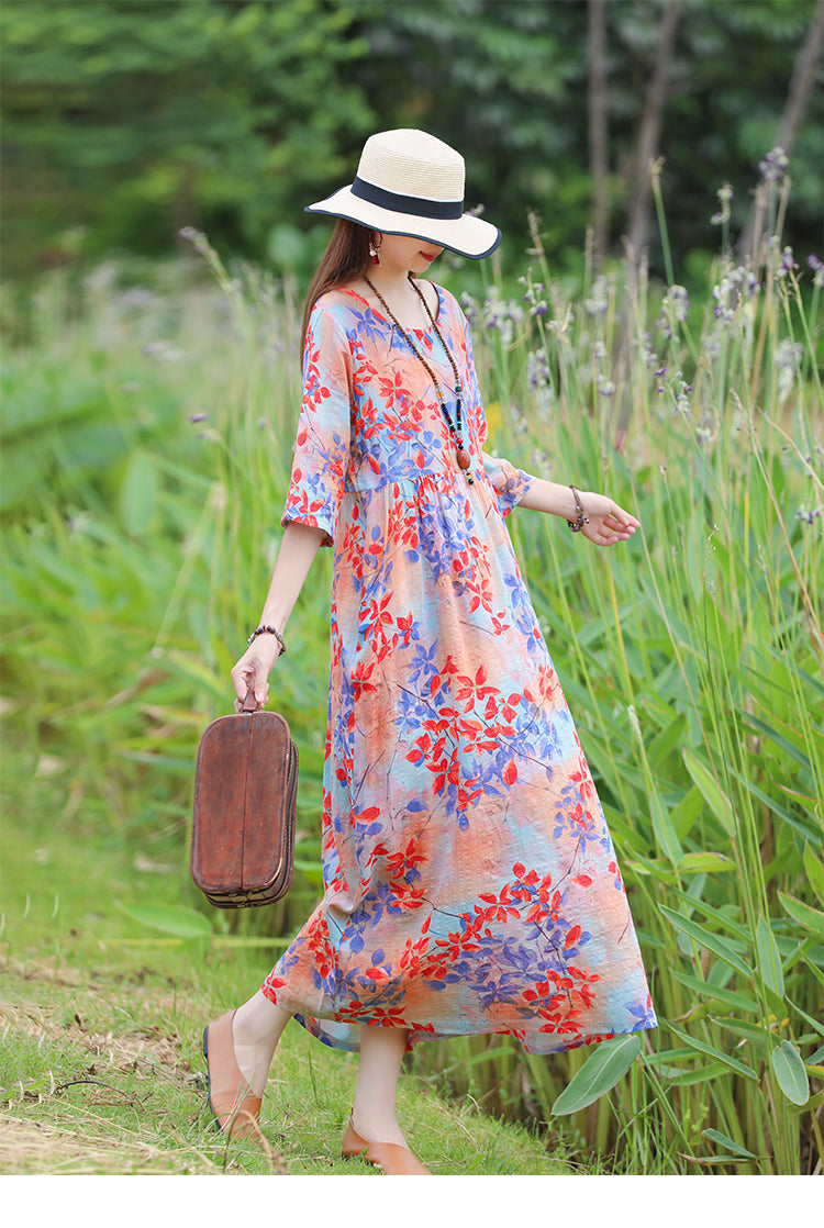 Ethinc Line Summer Half Sleeves Women Long Dresses-Dresses-Free Shipping at meselling99