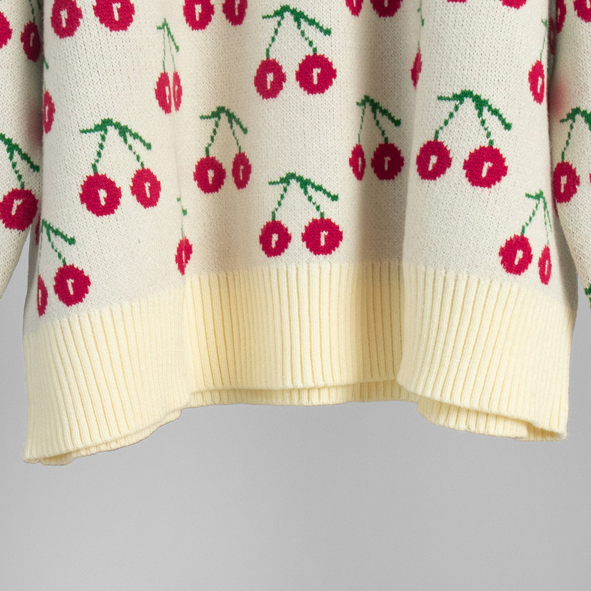 Sweet Cherry Print Sweater - Loose Knit Oversized Pullover