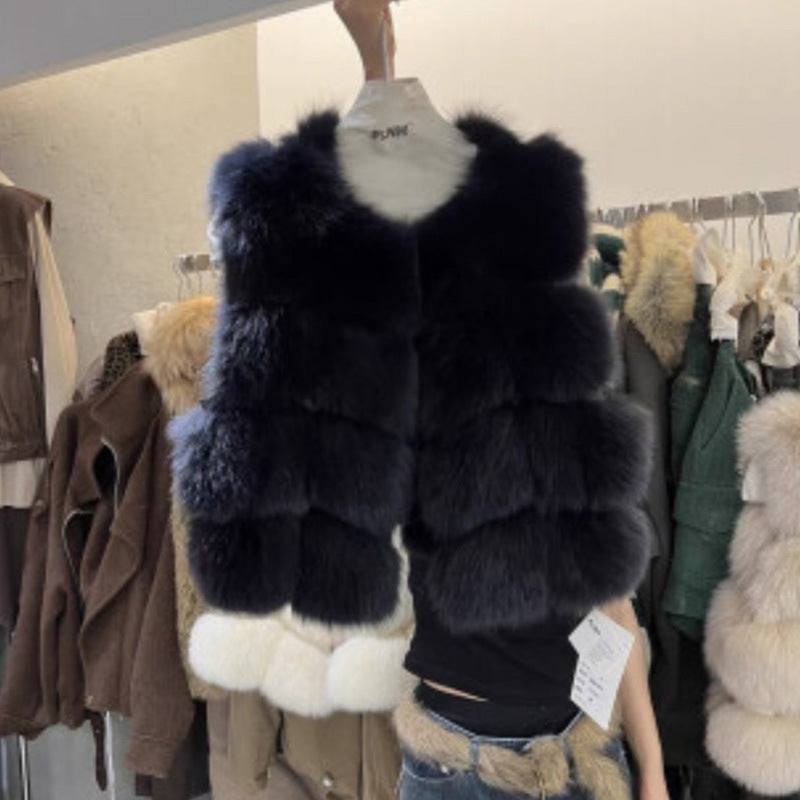 Classic Spliced Short Faux Fox Fur Vest