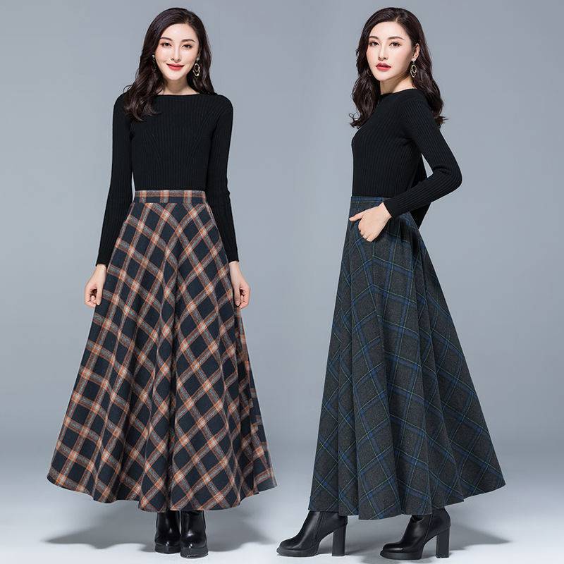 Fall/winter High Elastic Waist Wool Long Skirts