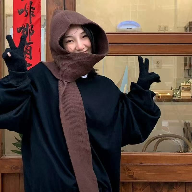 Women's Knit Hooded Cape Scarf 2pcs/set