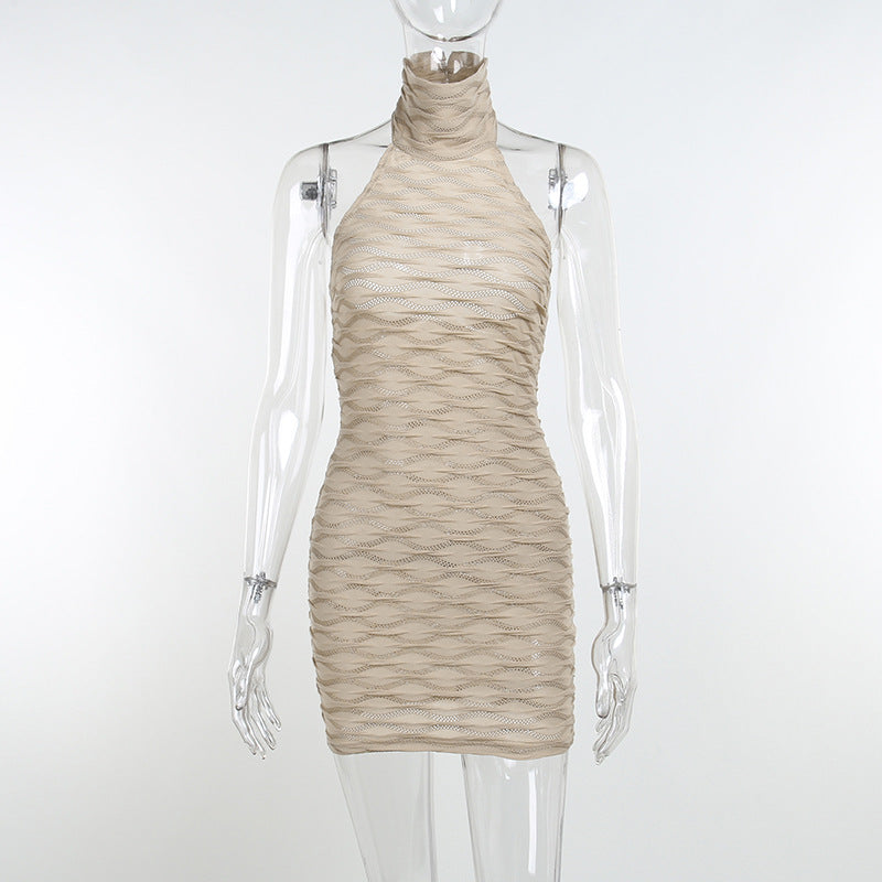 Sexy High Neck Backless Sheath Dresses-Dresses-Brown-S-Free Shipping at meselling99