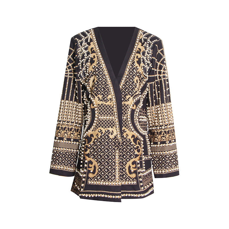 Vintage High-End Beaded Print Blazer