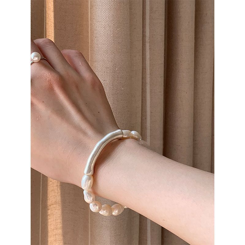 Baroque Pearl Silver Elastic Bracelet for Women