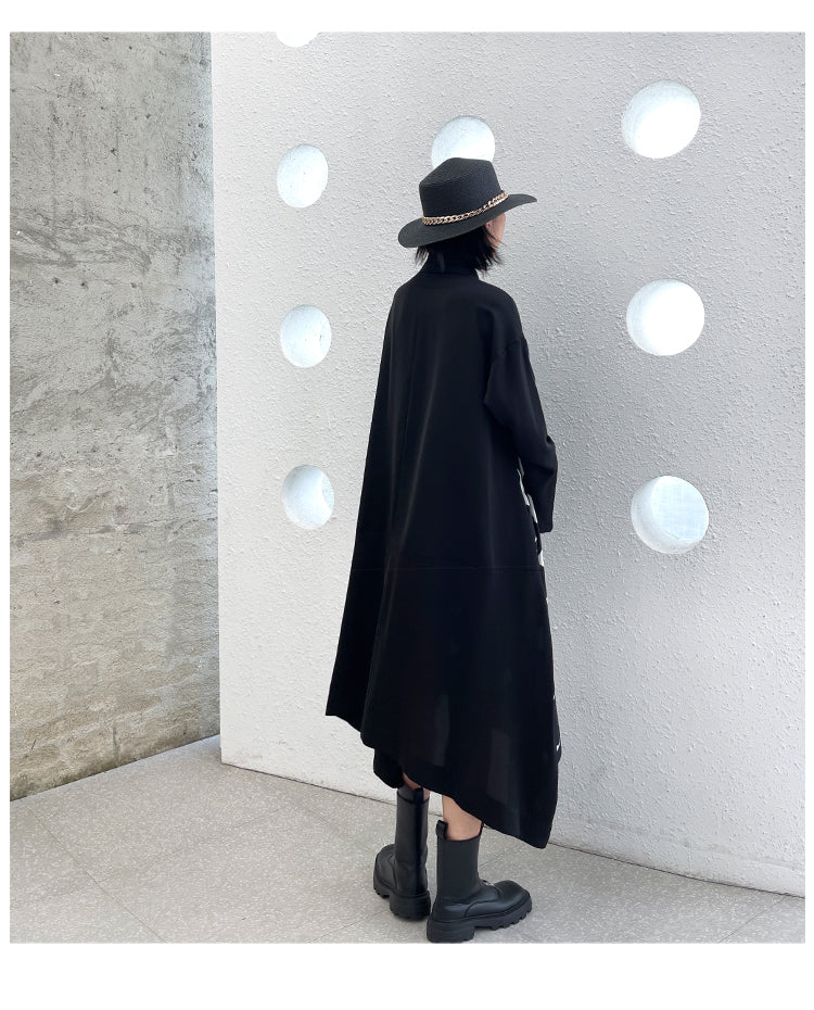 Vintage Dot Print Black Long Sleeves A Line Shirts Dresses-Dresses-Black-One Size-Free Shipping at meselling99