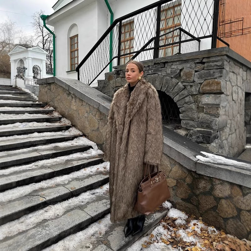 Faux Fur Winter Jacket in Brown, Thickened Warm Outerwear