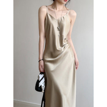 Satin Slip Dress – Elegant A-Line Maxi Dress with Adjustable Straps