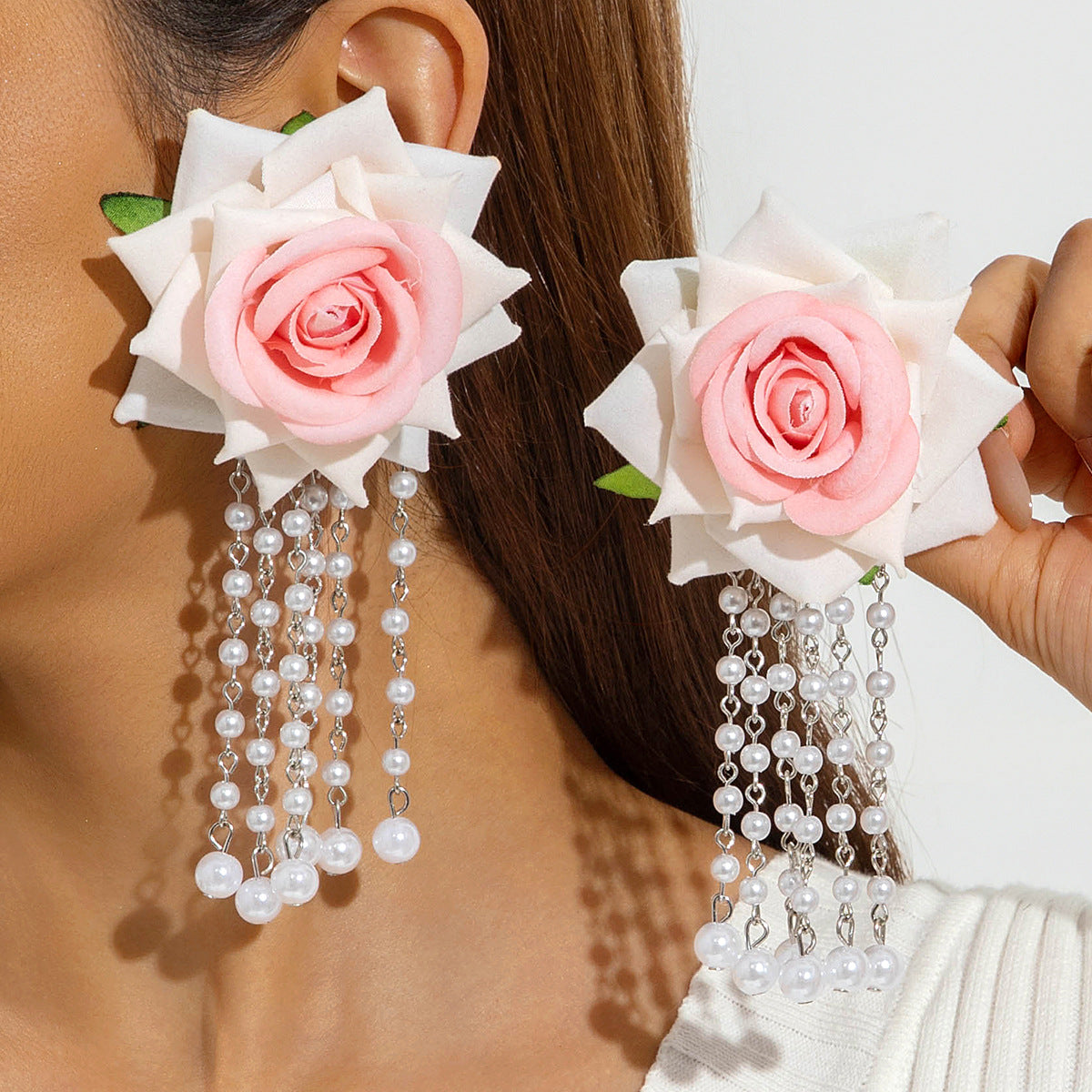 Boho Blooms: Oversized Faux Flower Tassel Earrings