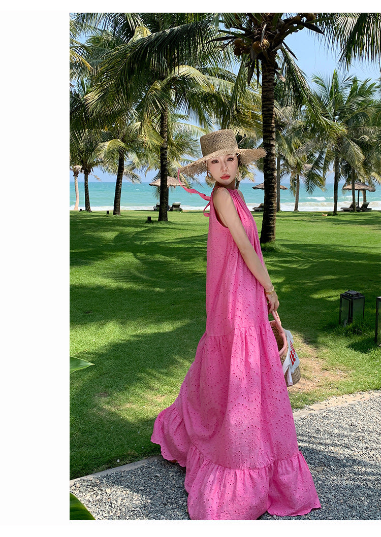 Women's Halter Neck Embroidered Maxi Dress