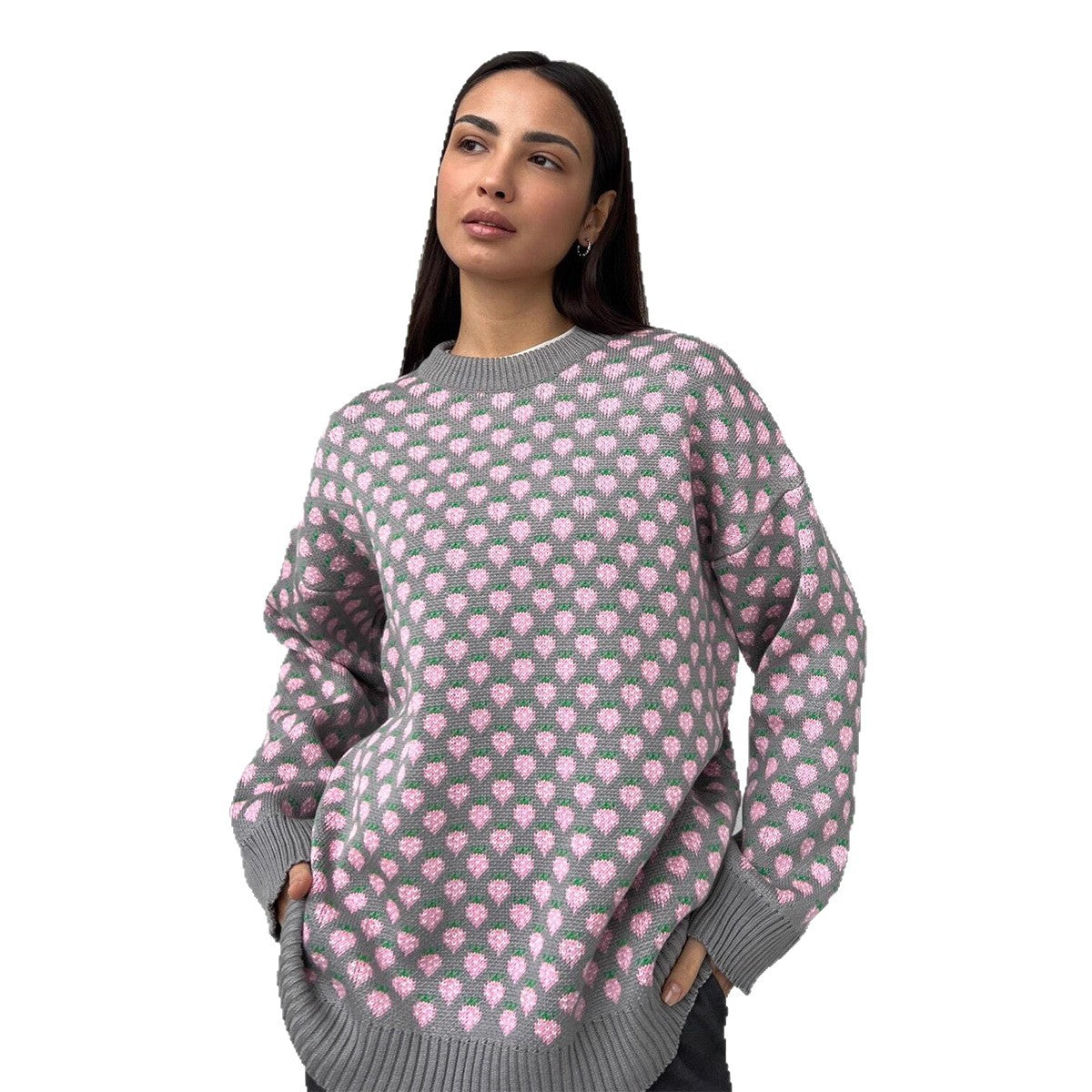 Oversized Strawberry Print Sweater