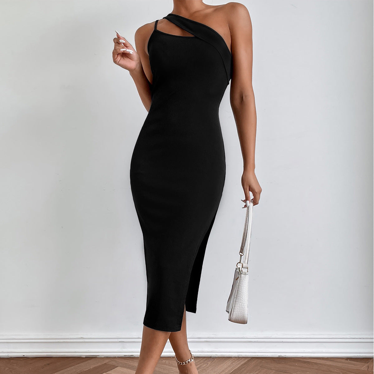 Sexy Black Split Front Bodycon Long Dresses for Women-Dresses-Free Shipping at meselling99