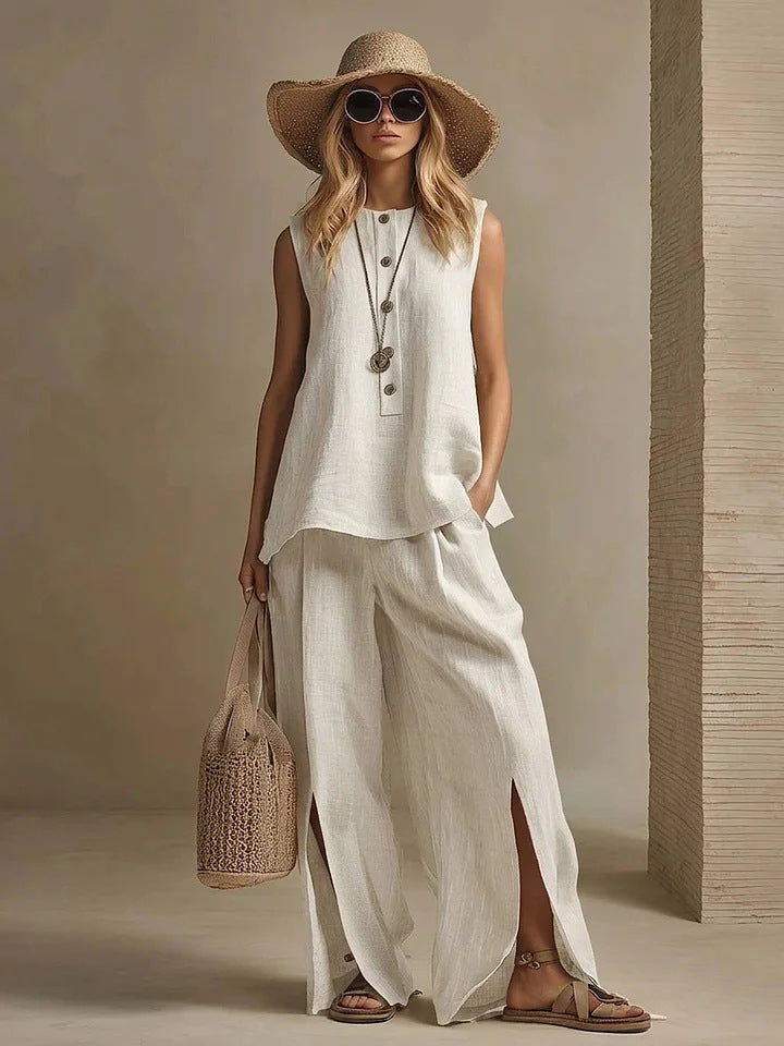 Women's Cotton Linen Sleeveless Two-Piece Set