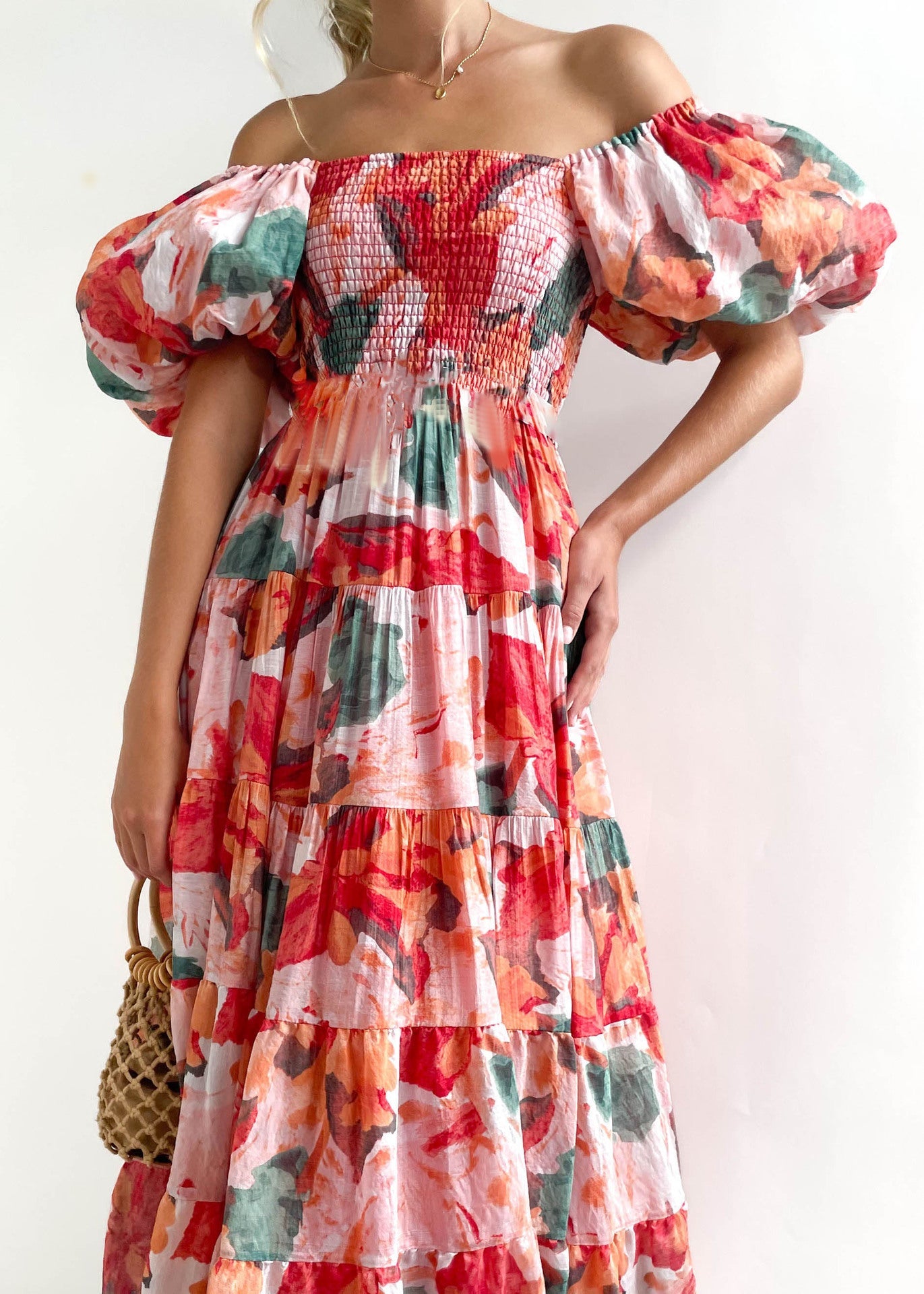 Women's Off-Shoulder Lantern Sleeve High Waist Summer Dress-red-S-Free Shipping Leatheretro