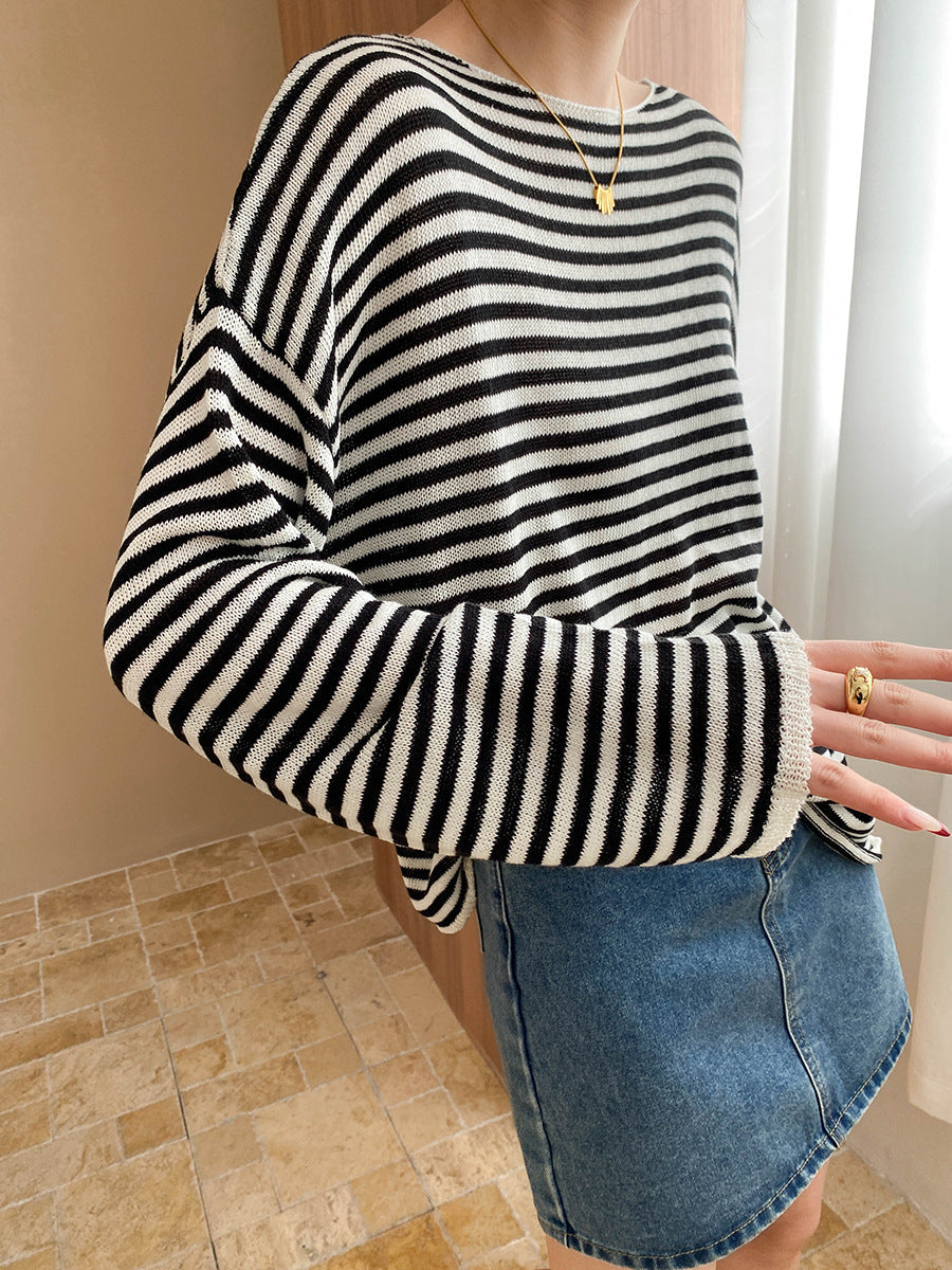 Linen-Blend Relaxed Knit Shirt Blouses