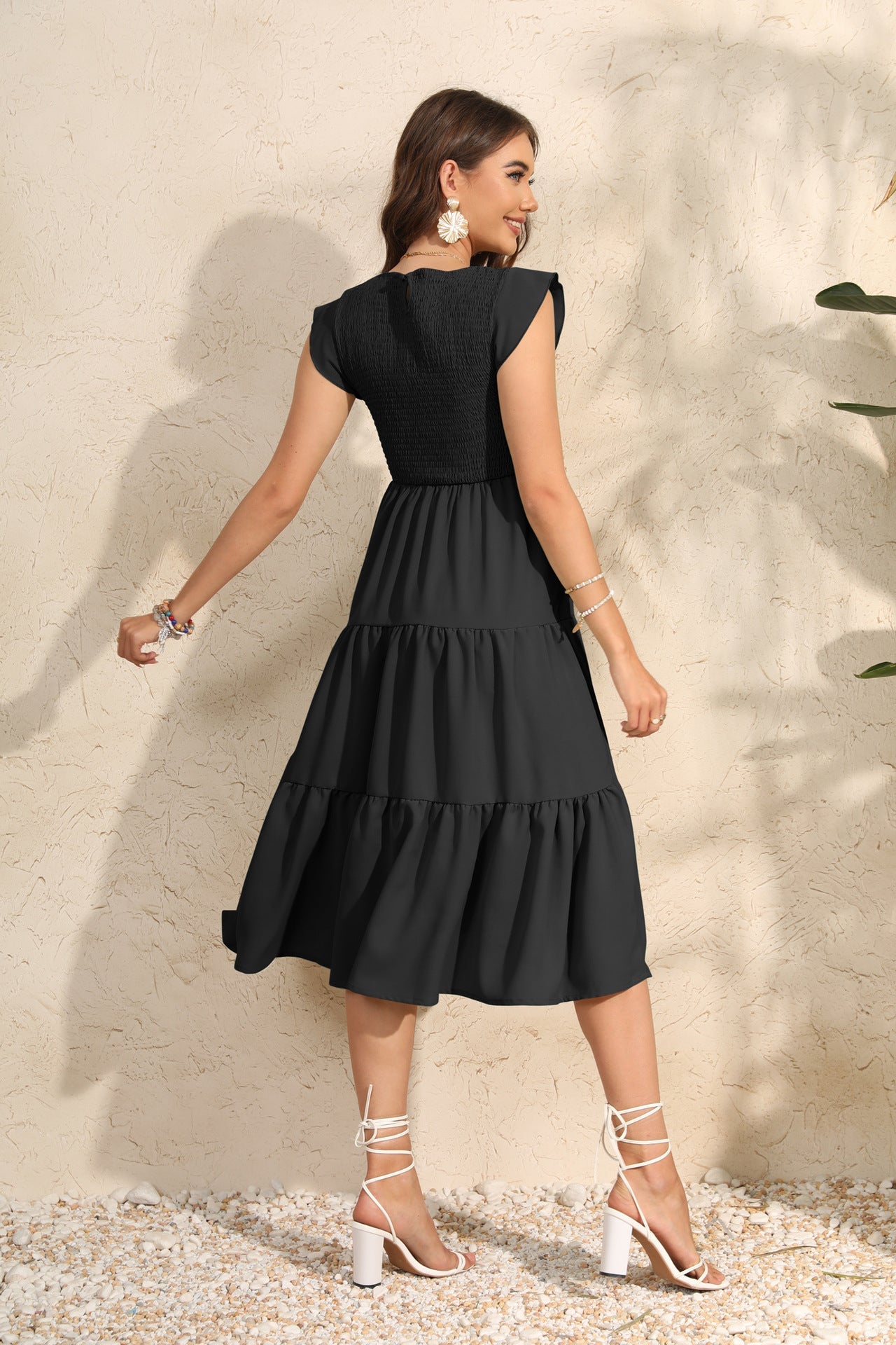 Women's Summer Flutter Sleeve Tiered Ruffle Maxi Dress – Flowy Chiffon Maternity Dress