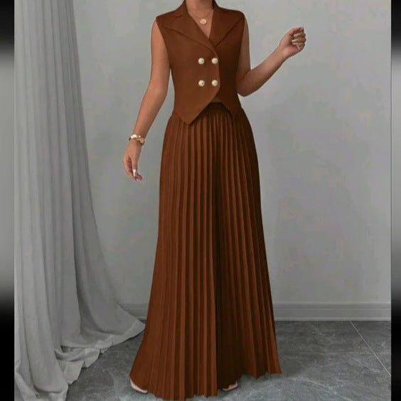 Women's Fashion Vest & Pleated Skirt Pants Set – Trendy Two-Piece Outfit