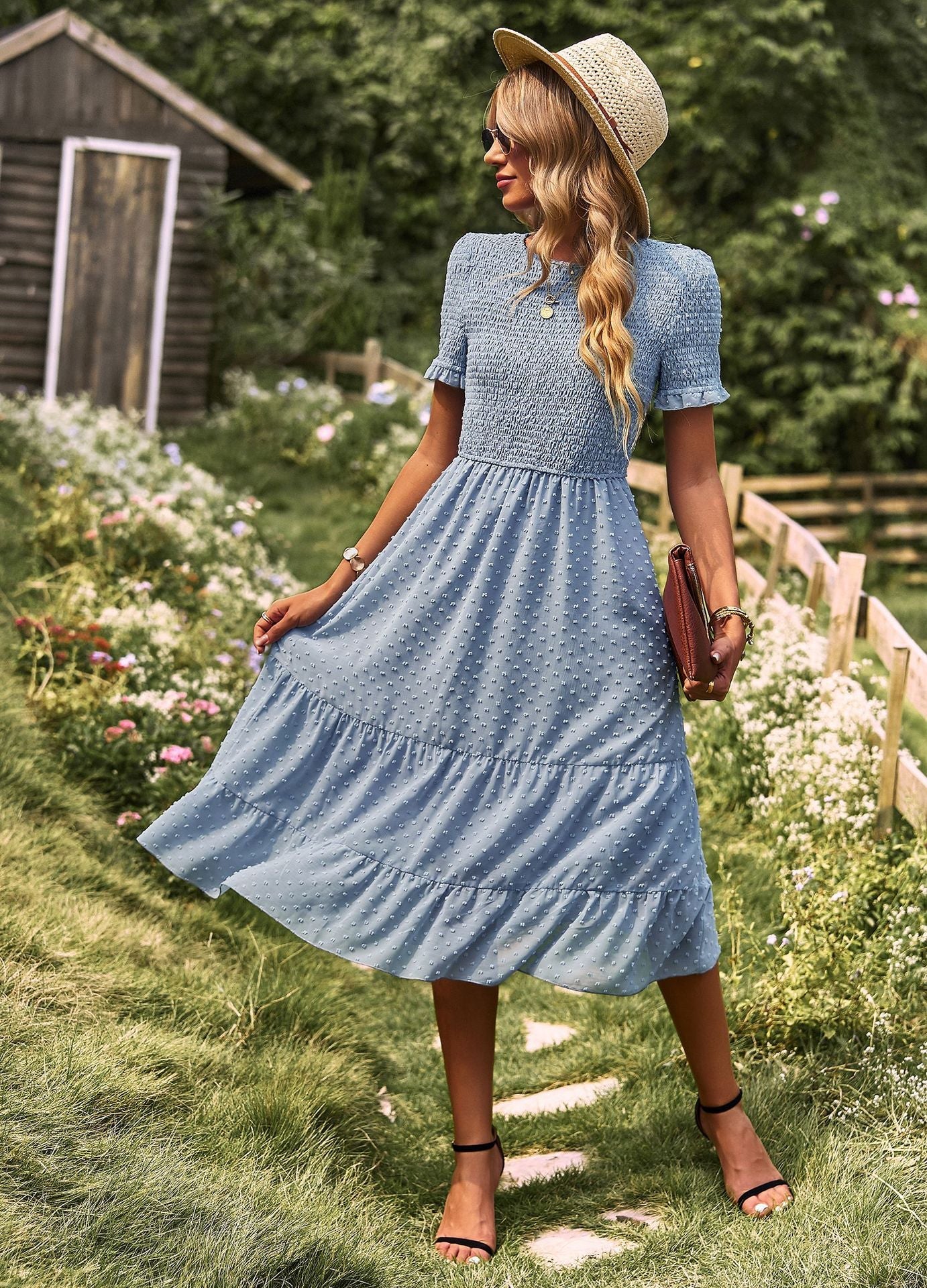 Elegant Short Sleeves Midi Dresses