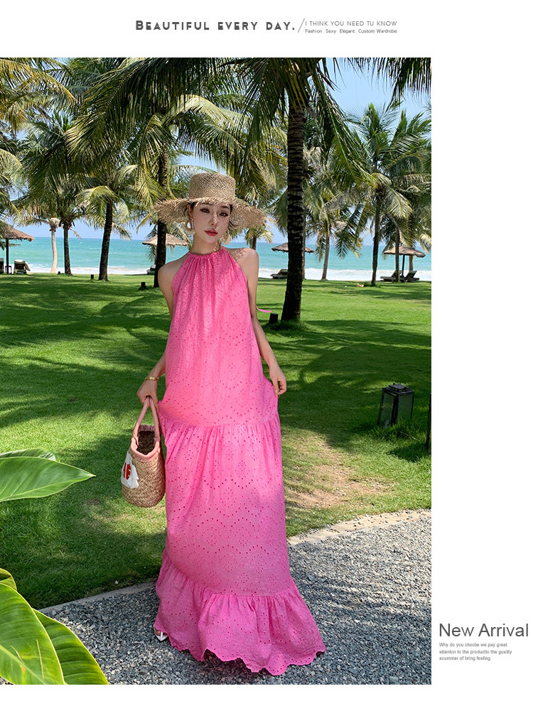 Women's Halter Neck Embroidered Maxi Dress