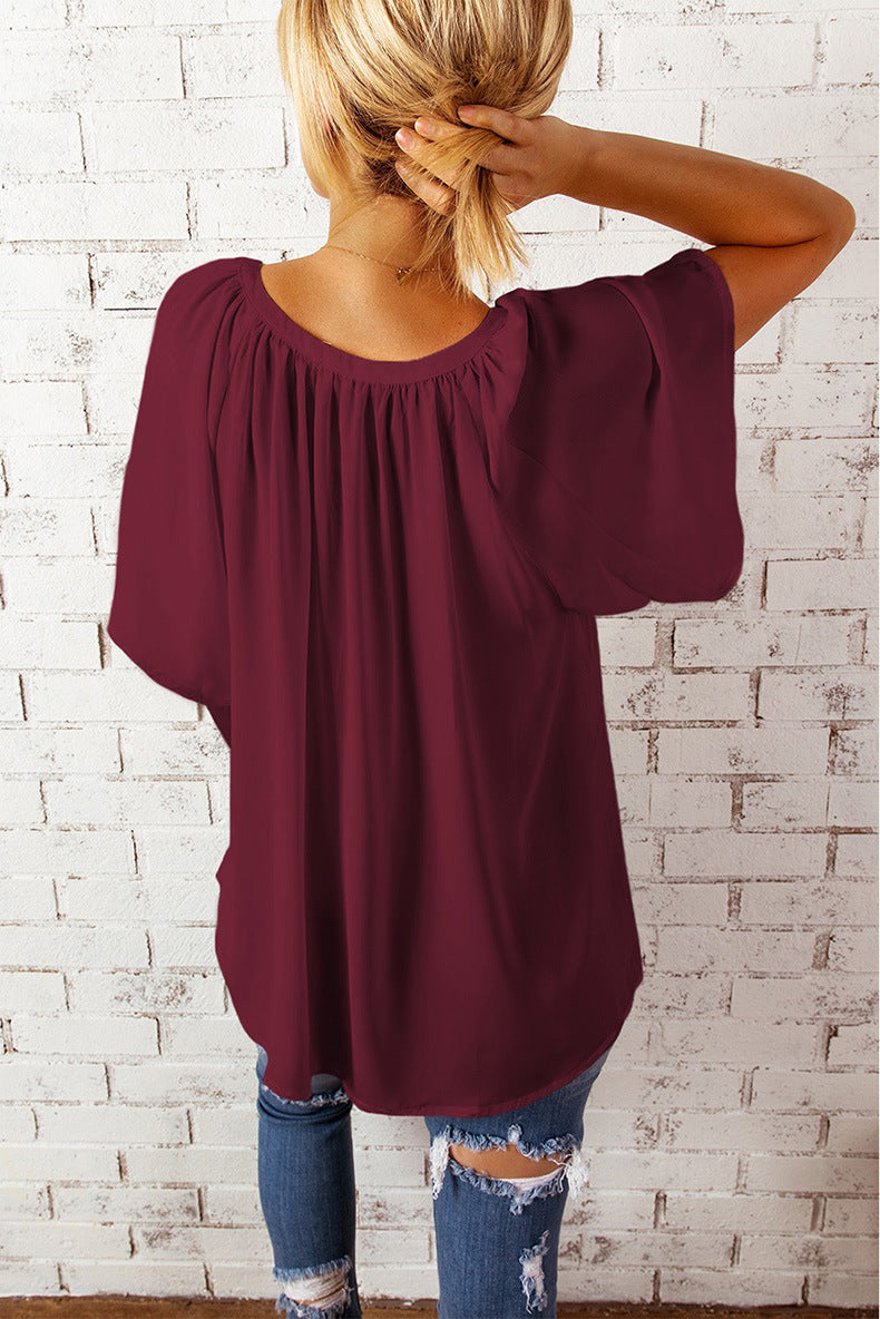 Leisure Chiffon Short Sleeves Women Blouses