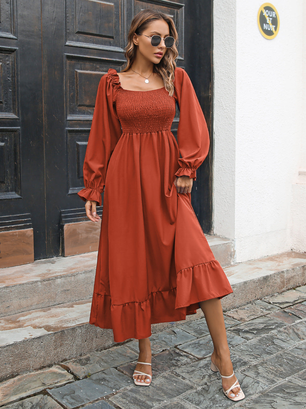 Casual Ruffled Long Sleeves Fall Dresses