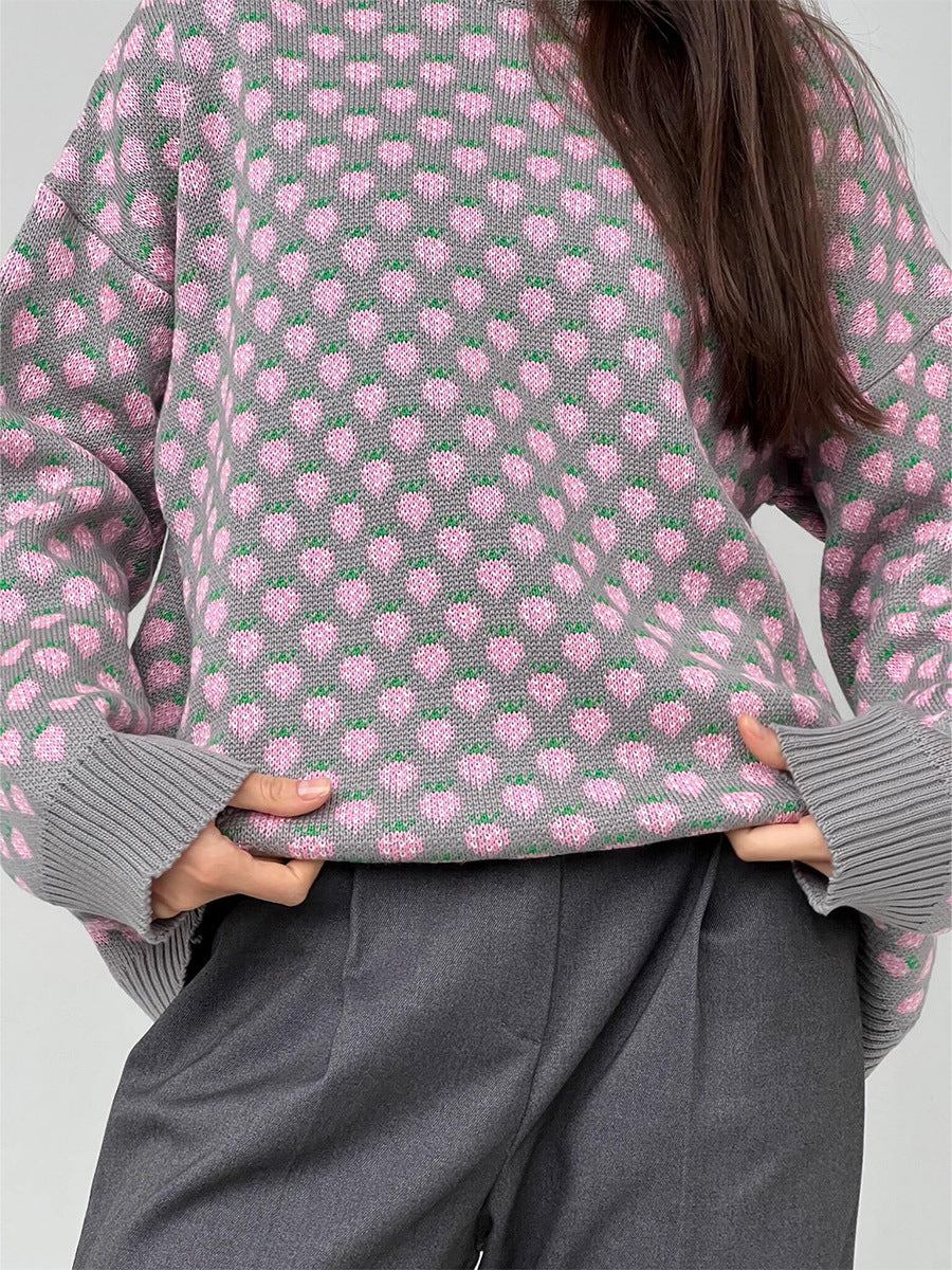 Oversized Strawberry Print Sweater