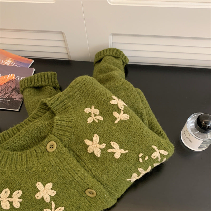 Vintage Green Embroidered Cardigan