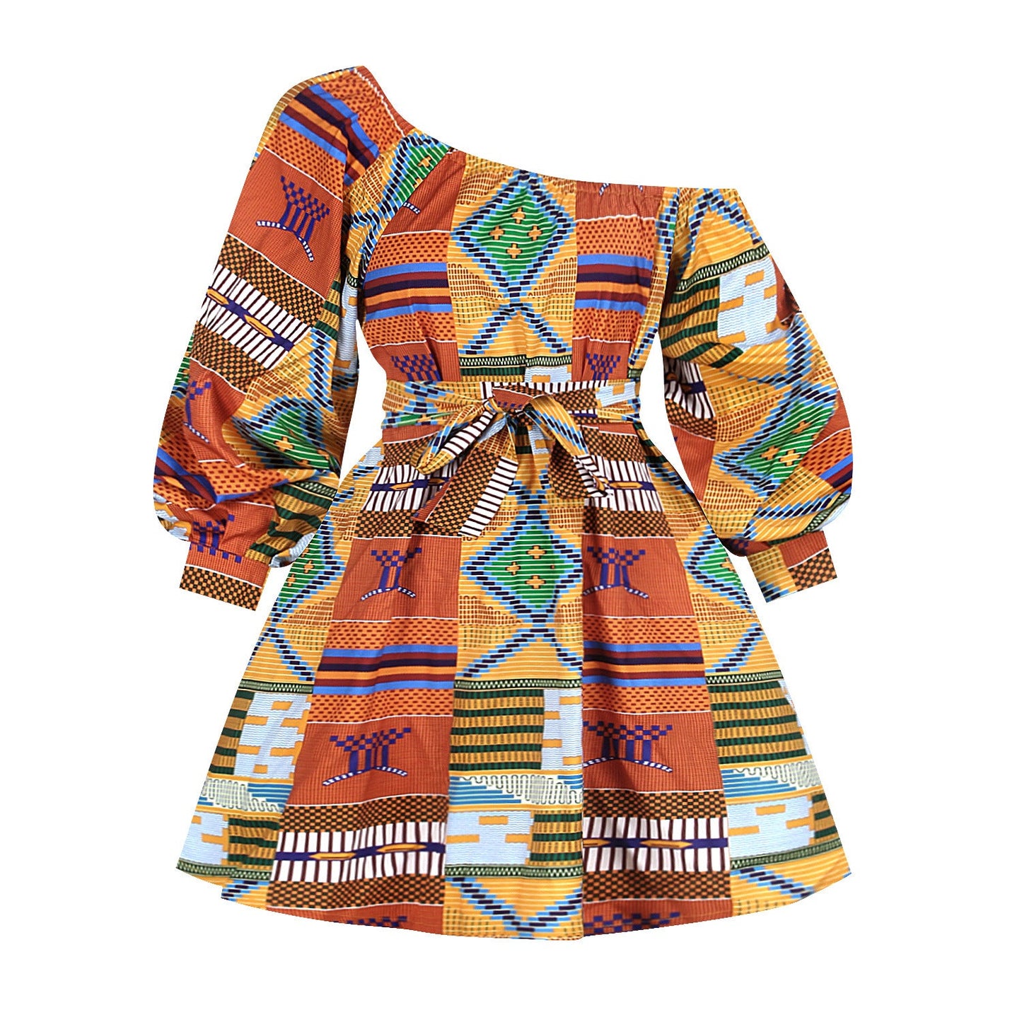 Designed African One Shoulder Long Sleeves Short Dresses