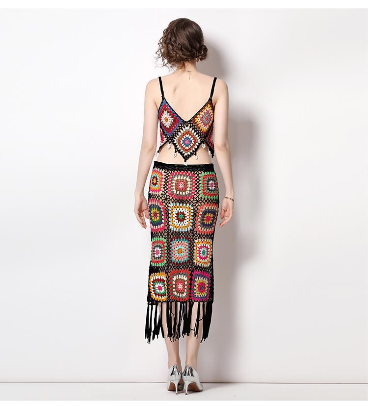 Bohemia Crochet Knitted Women Tank Tops and Skirts Suits