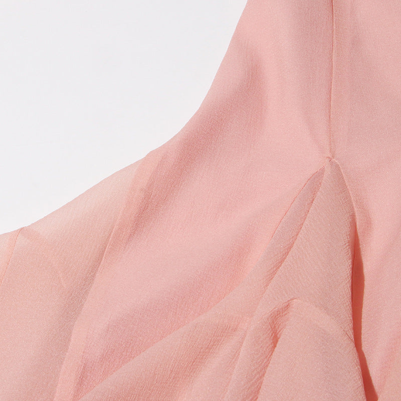 Designed Elegant Round Neck Patchwork Hem Flounce Midi Dress with Bell Sleeves